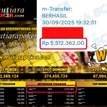 Bukti Withdraw ( 5,512,362,- ) Member Setia MutiaraPoker