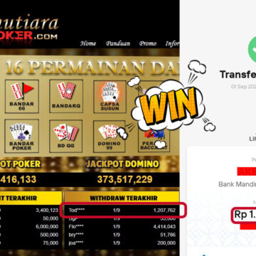 Bukti Withdraw ( 1,207,762,- ) Member Setia MutiaraPoker