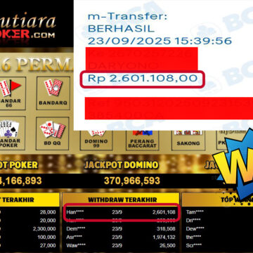 Bukti Withdraw ( 2,601,108,- ) Member Setia MutiaraPoker