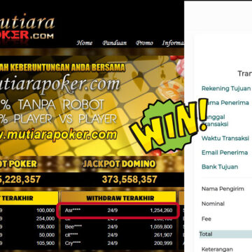 Bukti Withdraw ( 1,254,260,- ) Member Setia MutiaraPoker