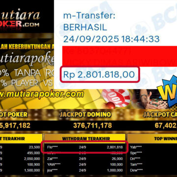 Bukti Withdraw ( 2,801,818,- ) Member Setia MutiaraPoker