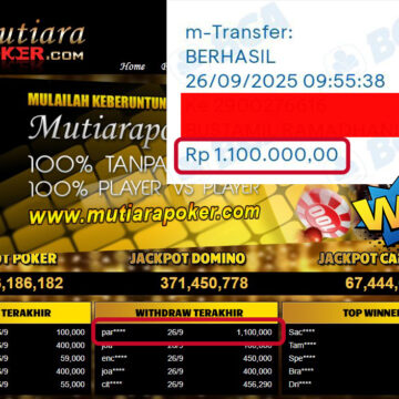 Bukti Withdraw ( 1,100,000,- ) Member Setia MutiaraPoker