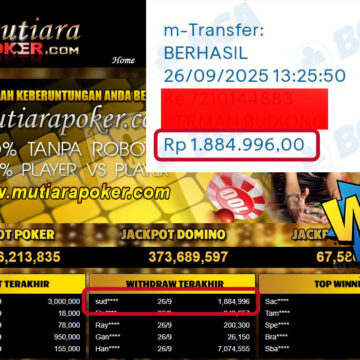 Bukti Withdraw ( 1,884,996,- ) Member Setia MutiaraPoker