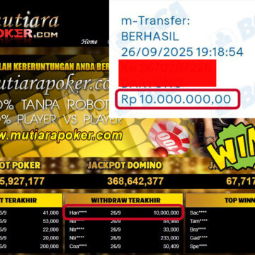 Bukti Withdraw ( 10,000,000,- ) Member Setia MutiaraPoker