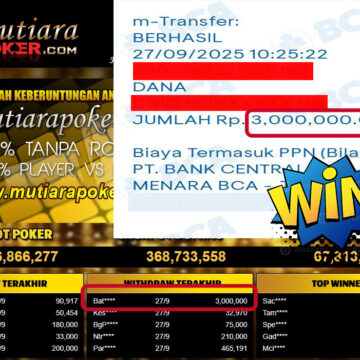Bukti Withdraw ( 3,000,000,- ) Member Setia MutiaraPoker