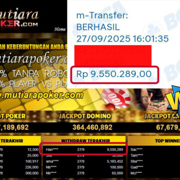 Bukti Withdraw ( 9,550,289,- ) Member Setia MutiaraPoker