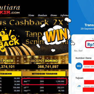 Bukti Withdraw ( 1,200,000,- ) Member Setia MutiaraPoker