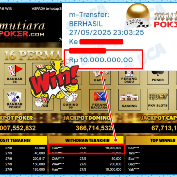 Bukti Withdraw ( 10,000,000,- ) Member Setia MutiaraPoker