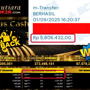 Bukti Withdraw ( 5,806,432,- ) Member Setia MutiaraPoker