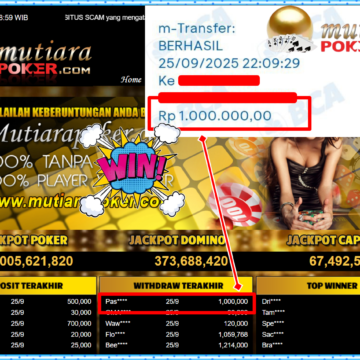 Bukti Withdraw ( 1,000,000,-) Member Setia Mutiarapoker