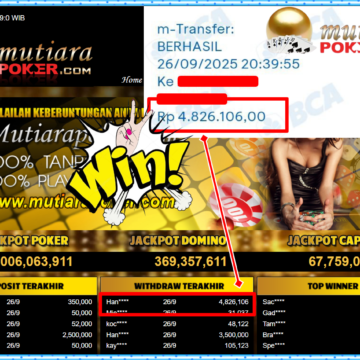 Bukti Withdraw ( 4,826,106,- ) Member Setia MutiaraPoker