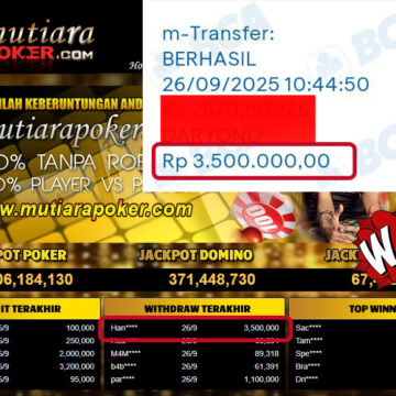 Bukti Withdraw ( 3,500,000,- ) Member Setia MutiaraPoker