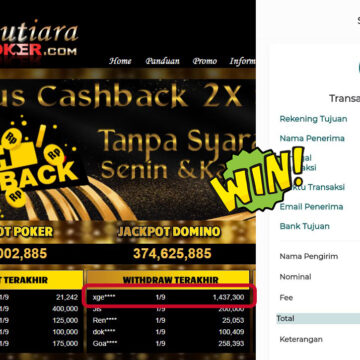 Bukti Withdraw ( 1,437,300,- ) Member Setia MutiaraPoker