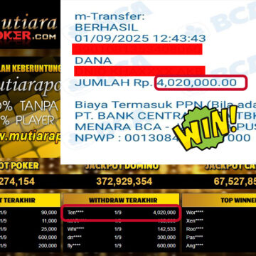 Bukti Withdraw ( 4,020,000,- ) Member Setia MutiaraPoker