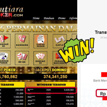 Bukti Withdraw ( 9,439,583,- ) Member Setia MutiaraPoker