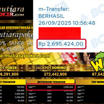 Bukti Withdraw ( 2,695,424,- ) Member Setia MutiaraPoker