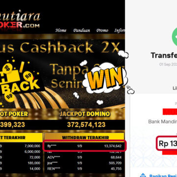 Bukti Withdraw ( 13,374,642,- ) Member Setia MutiaraPoker