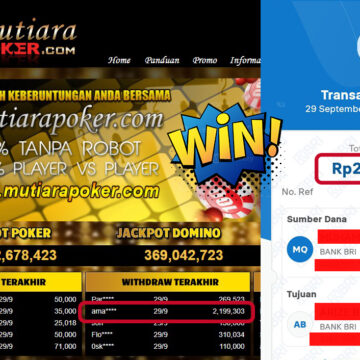 Bukti Withdraw ( 2,199,303,- ) Member Setia MutiaraPoker