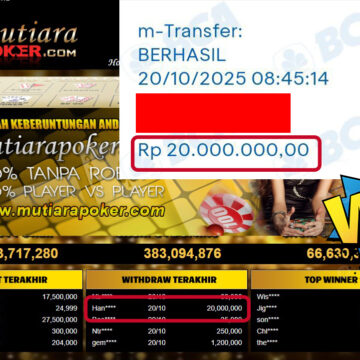Bukti Withdraw ( 20,000,000,- ) Member Setia MutiaraPoker