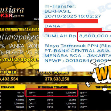 Bukti Withdraw ( 3,600,000,- ) Member Setia MutiaraPokerc