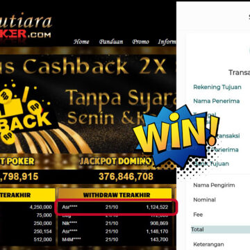 Bukti Withdraw ( 1,124,522,- ) Member Setia MutiaraPokerc