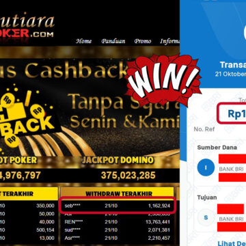 Bukti Withdraw ( 1,162,924,- ) Member Setia MutiaraPokerc