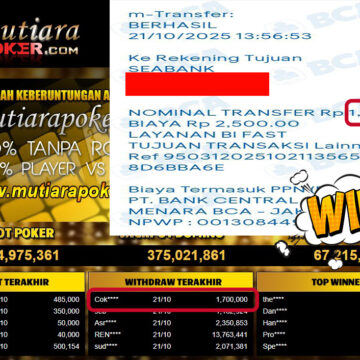 Bukti Withdraw ( 1,700,000,- ) Member Setia MutiaraPokerc