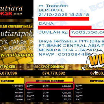 Bukti Withdraw ( 7,002,500,- ) Member Setia MutiaraPokerc