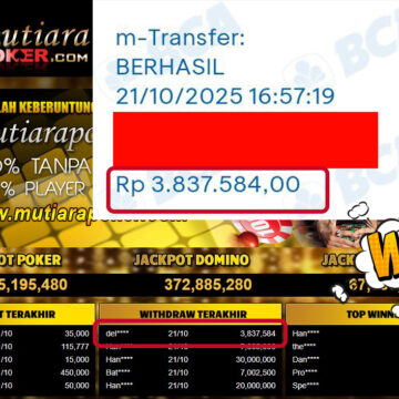 Bukti Withdraw ( 3,837,584,- ) Member Setia MutiaraPokerc