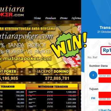 Bukti Withdraw ( 1,500,000,- ) Member Setia MutiaraPokerc