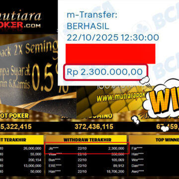 Bukti Withdraw ( 2,300,000,- ) Member Setia MutiaraPokerc