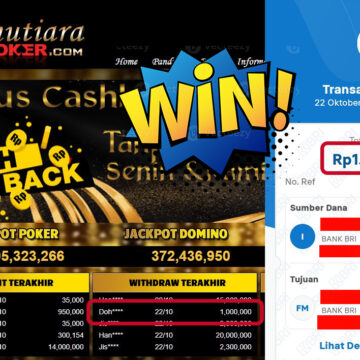 Bukti Withdraw ( 1,000,000,- ) Member Setia MutiaraPokerc
