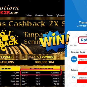 Bukti Withdraw ( 5,000,000,- ) Member Setia MutiaraPokerc