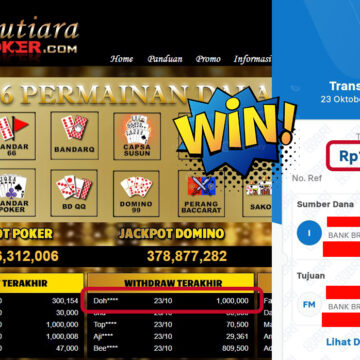 Bukti Withdraw ( 1,000,000,- ) Member Setia MutiaraPokerc