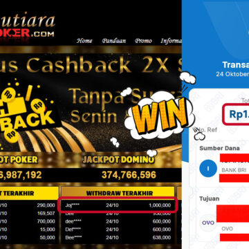Bukti Withdraw ( 1,000,000,- ) Member Setia MutiaraPokerc