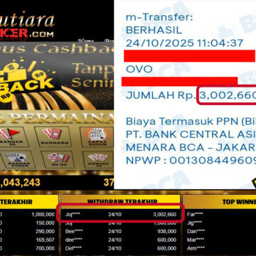 Bukti Withdraw ( 3,002,660,- ) Member Setia MutiaraPokerc