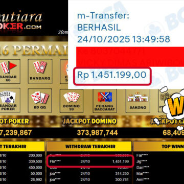 Bukti Withdraw ( 1,451,199,- ) Member Setia MutiaraPokerc