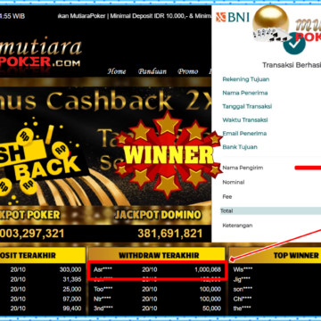 Bukti Withdraw ( 1,000,068,- ) Member Setia MutiaraPoker