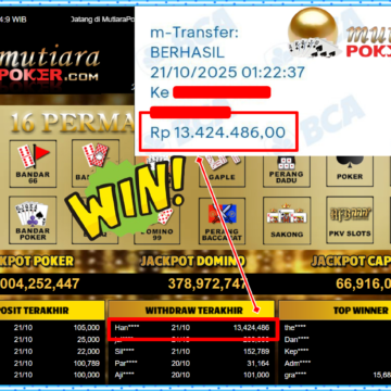 Bukti Withdraw ( 13,424,486,- ) Member Setia MutiaraPokerc