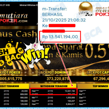 Bukti Withdraw ( 13,541,194,- ) Member Setia MutiaraPokerc