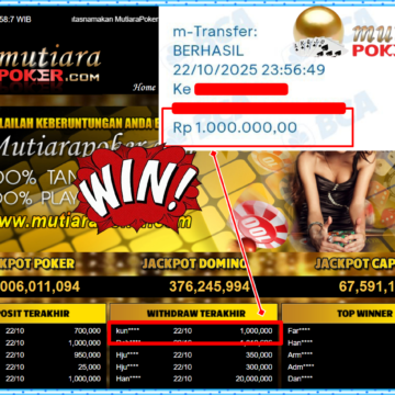Bukti Withdraw ( 1,000,000,- ) Member Setia MutiaraPokerc