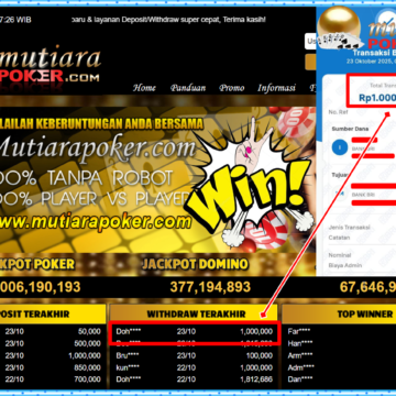 Bukti Withdraw ( 1,000,000,- ) Member Setia MutiaraPoker
