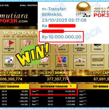 Bukti Withdraw ( 10,000,000,- ) Member Setia MutiaraPoker