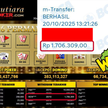 Bukti Withdraw ( 1,706,309,- ) Member Setia MutiaraPoker