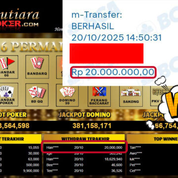 Bukti Withdraw ( 20,000,000,- ) Member Setia MutiaraPokerc