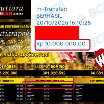 Bukti Withdraw ( 10,000,000,- ) Member Setia MutiaraPokerc