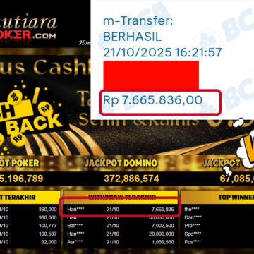 Bukti Withdraw ( 7,665,836,- ) Member Setia MutiaraPokerc