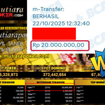 Bukti Withdraw ( 20,000,000,- ) Member Setia MutiaraPokerc