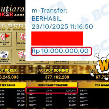 Bukti Withdraw ( 10,000,000,- ) Member Setia MutiaraPokerc