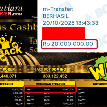 Bukti Withdraw ( 20,000,000,- ) Member Setia MutiaraPokerc